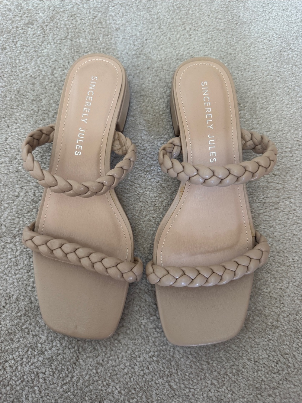 Sincerely Jules Nude Braided Double-Strap Slide Heels